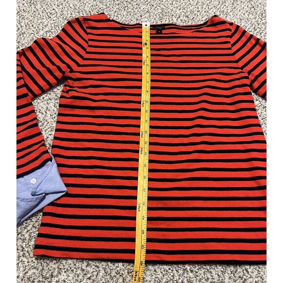 J. Crew Red Striped Boatneck X Small Blue Cuffed Nautical Blouse Sweater - Picture 4 of 8